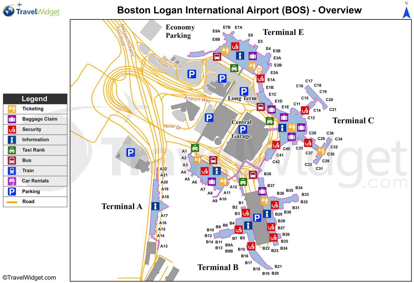 Map Of Logan Airport Terminals Boston Logan terminal map   Logan airport terminal map (United 