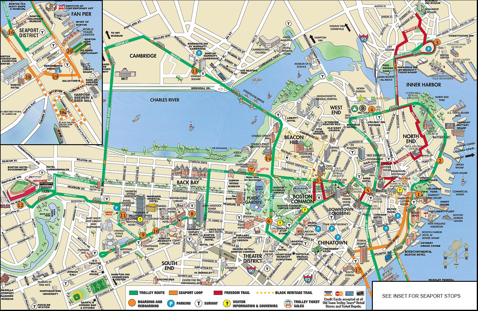 Boston Trolley Tour Map Boston trolley map   Boston trolley tours map (United States of 