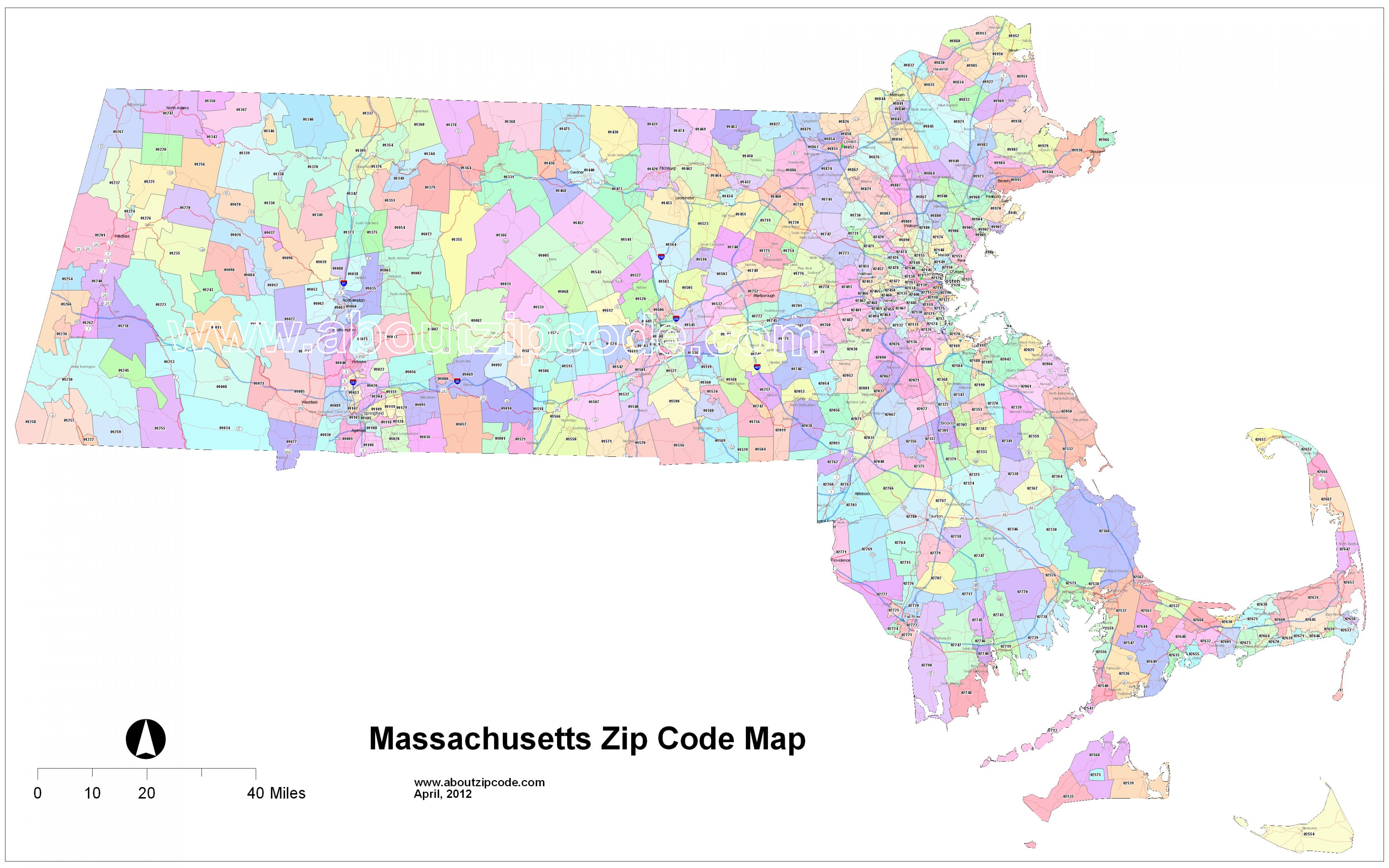 Boston zip code map - Zip code map of Boston (United States of America)