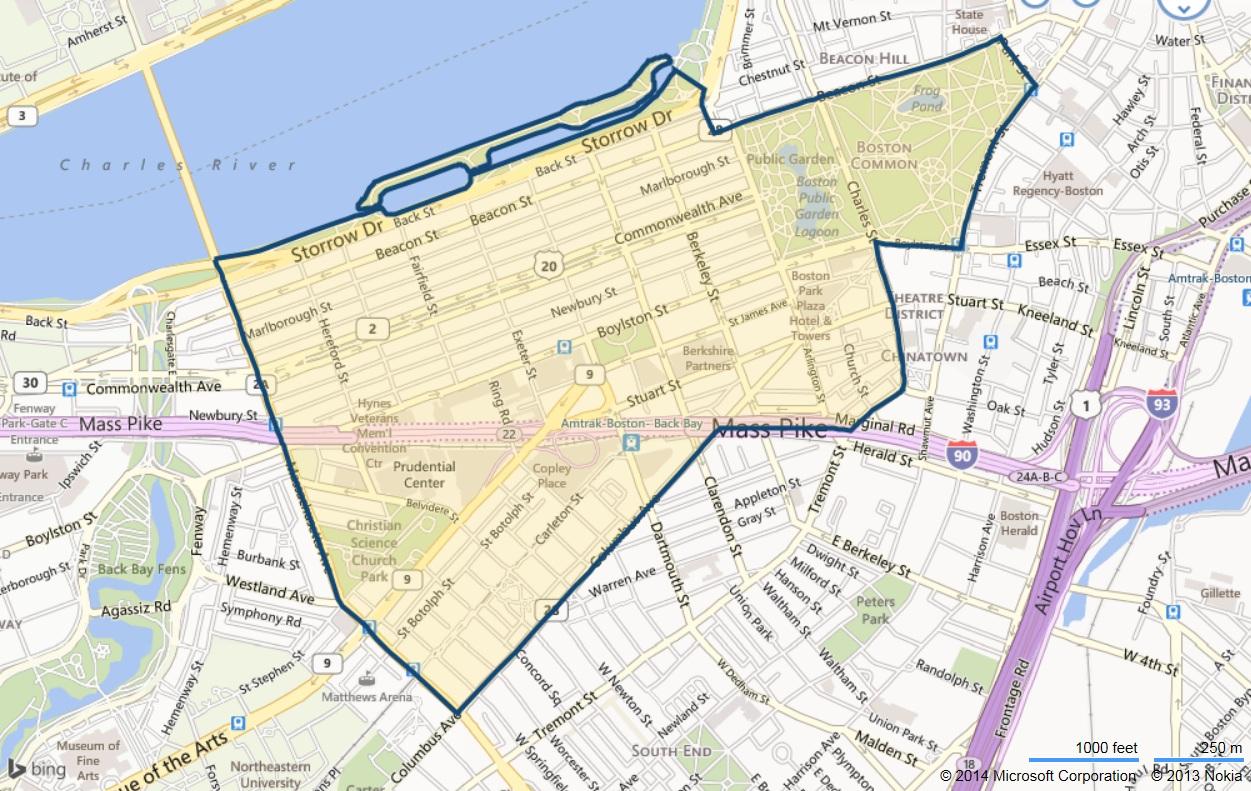 Map of back bay Boston - Back Bay Boston map (United States of America)