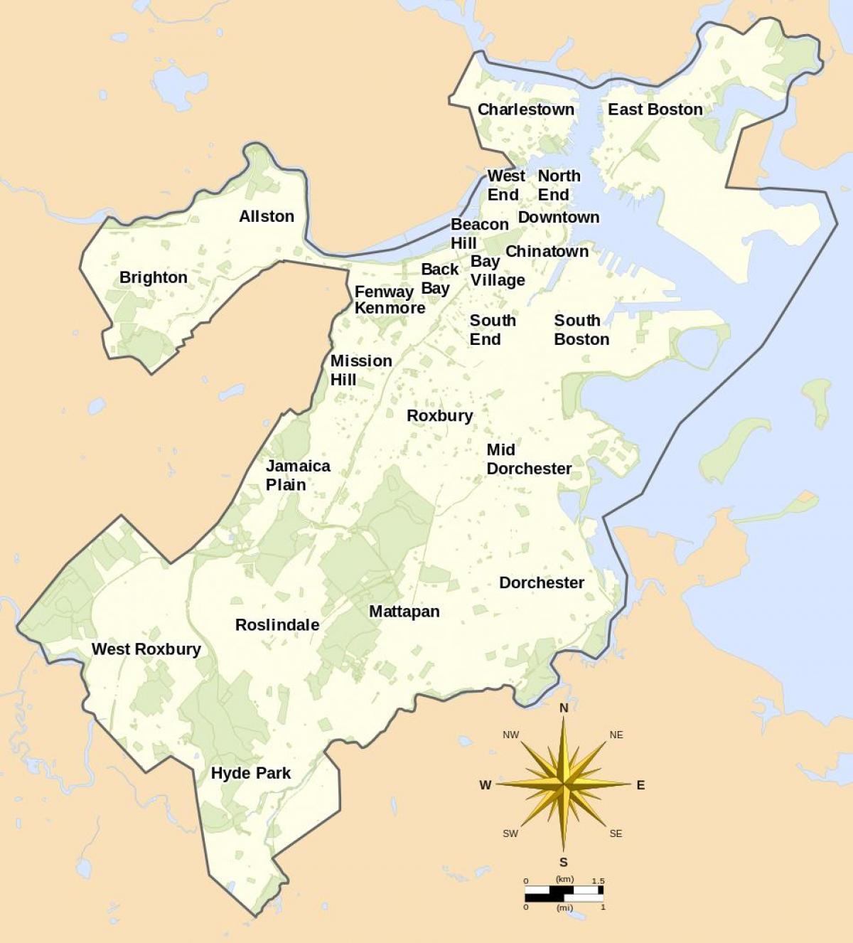 map of Boston and surrounding area